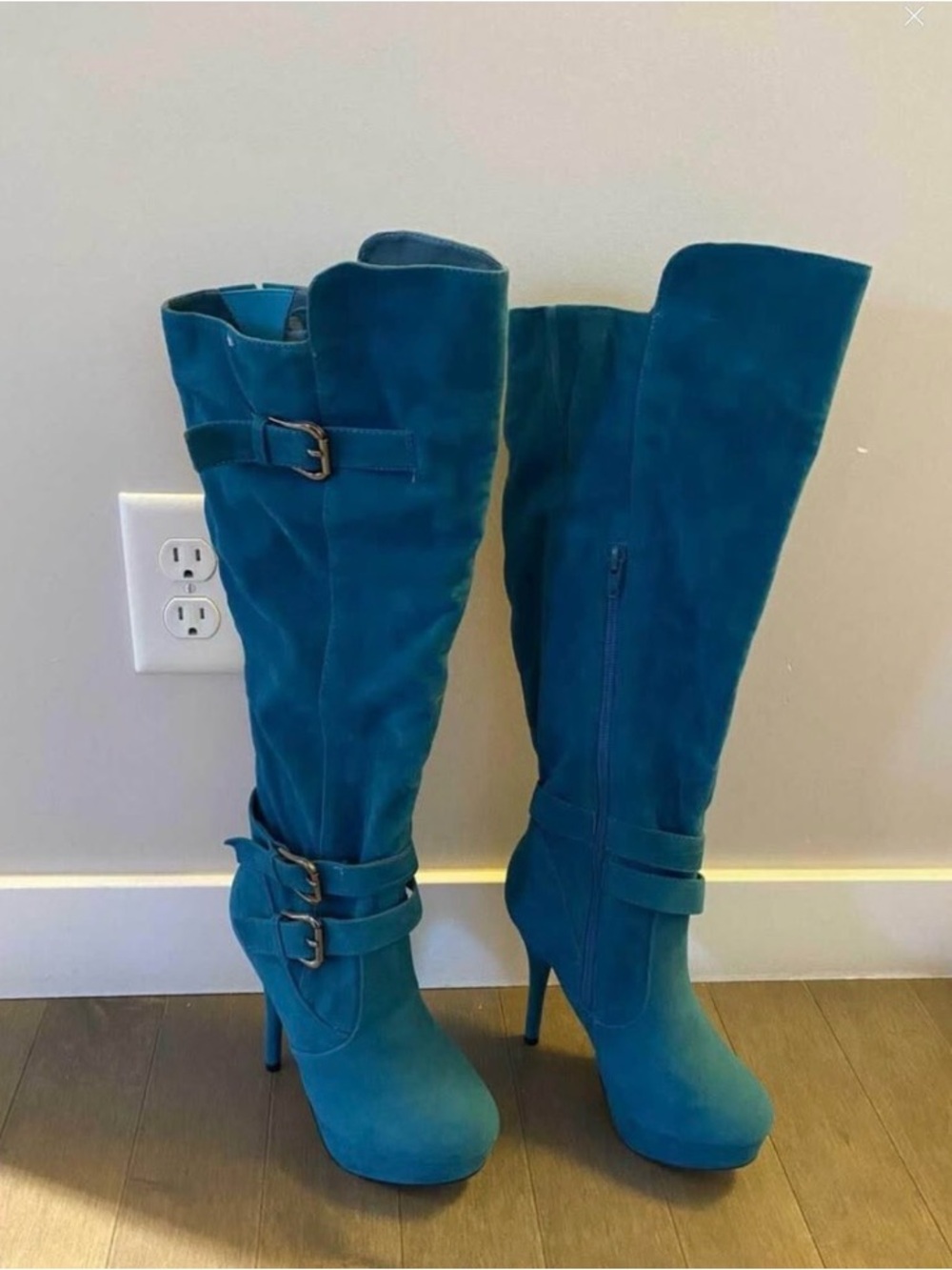 NWOT Teal Suede High-Heel Knee Boots - Women